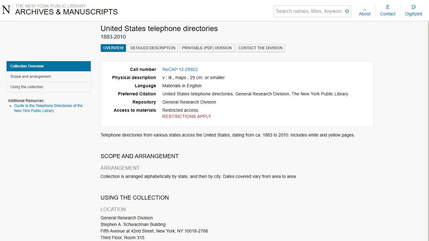 archives.nypl.org -- United States telephone directories